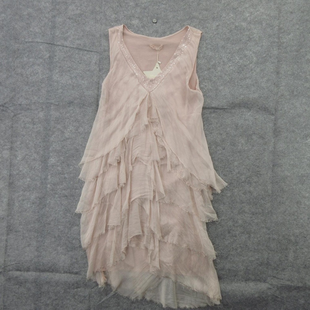New Line Dress Womens XS Pink Tiered Ruffle Sleeveless V Neck Made in Italy